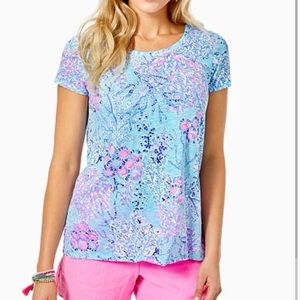NWT Lilly Pulitzer Etta Scoopneck Top in Blue Ibiza Now You See Me, Size Large